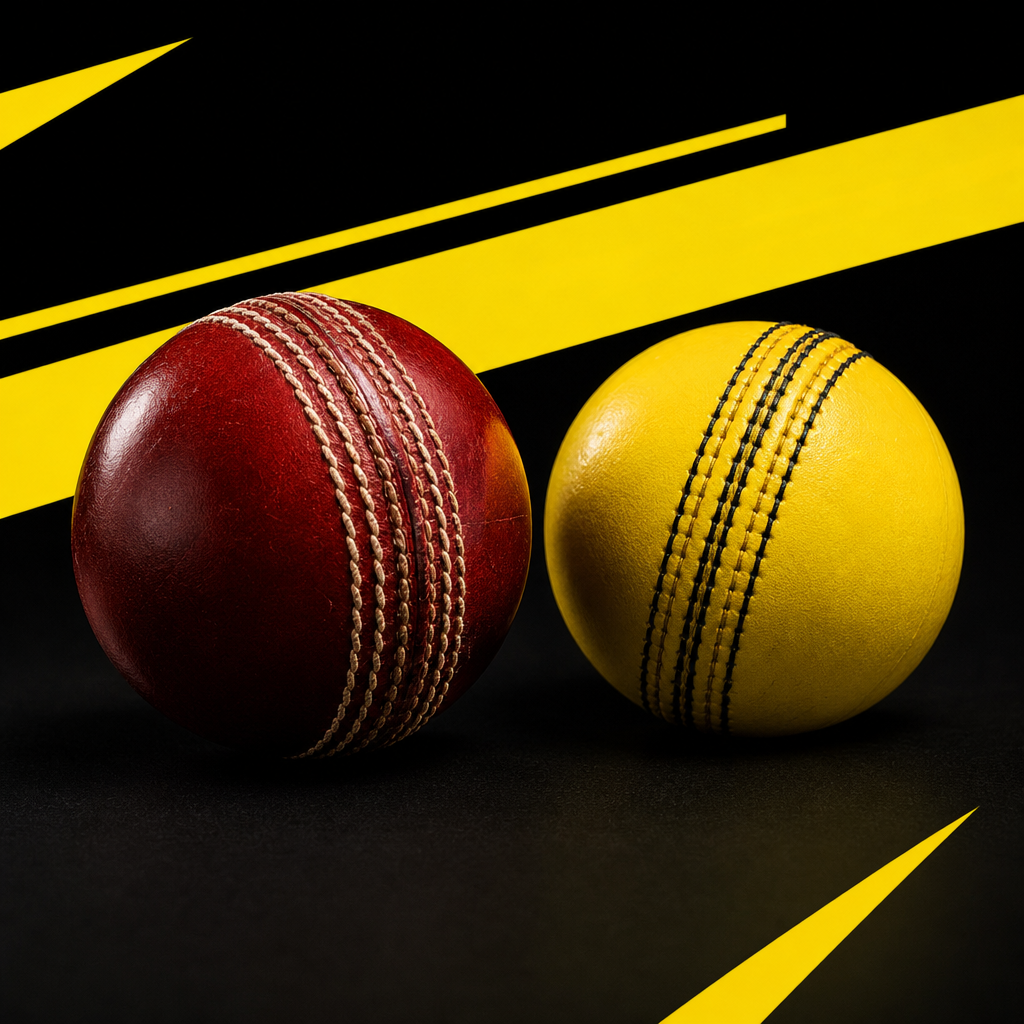 Red leather cricket ball beside a softer practice ball showing seam and surface differences