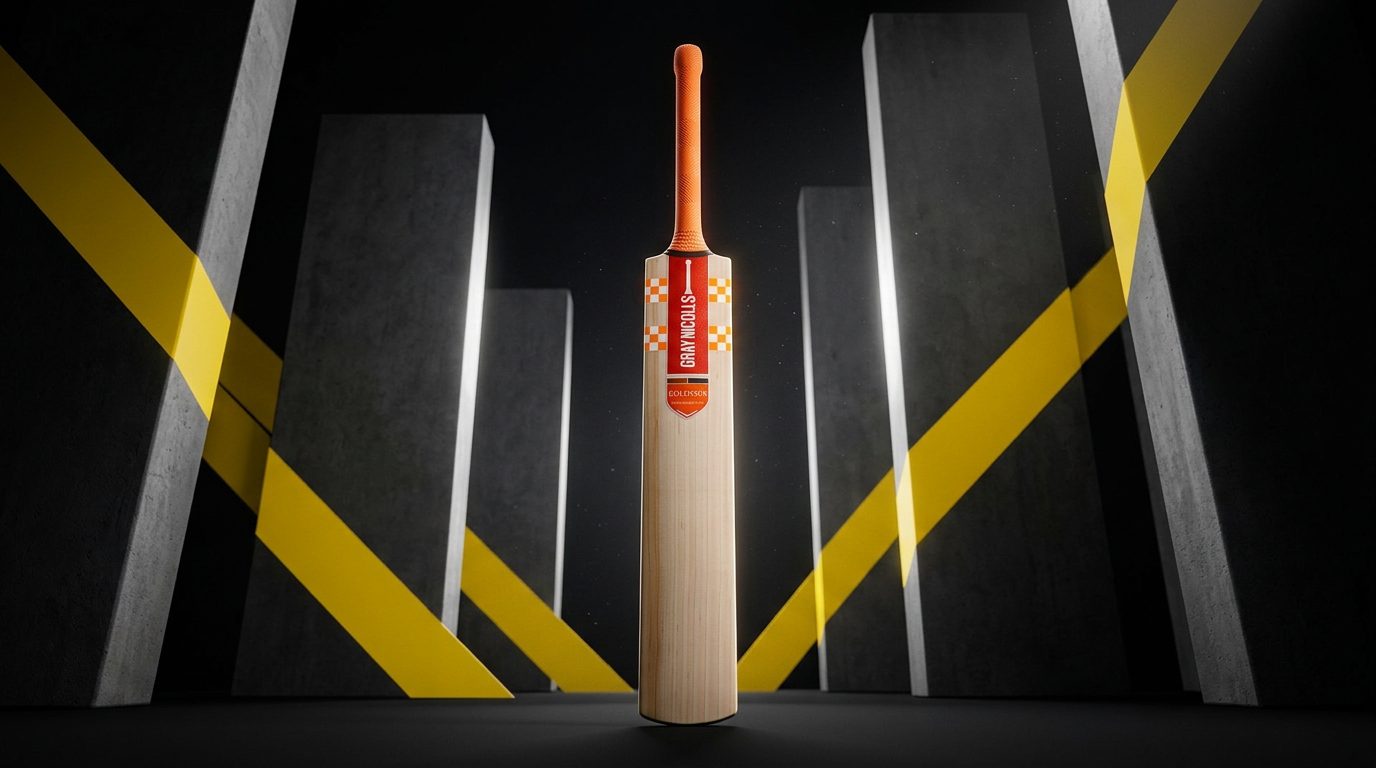 Gray-Nicolls Colossus cricket bat looming large among monolithic yellow slabs