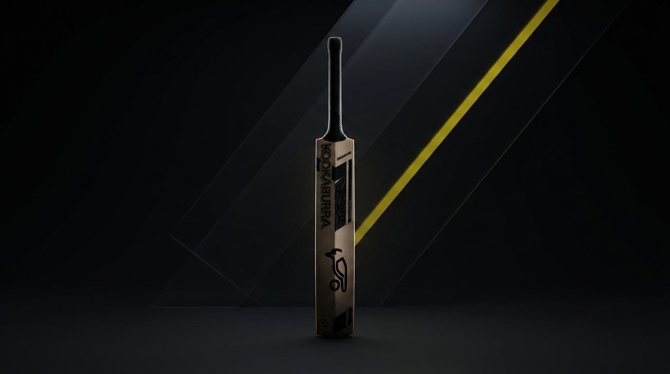 Kookaburra Shadow 2026/27 cricket bat emerging from shadow with a single yellow band of light