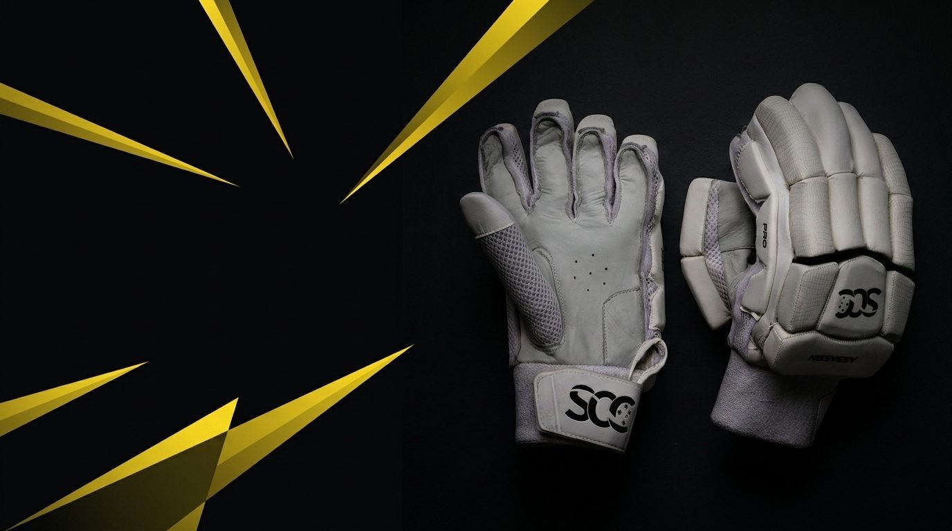 SCC Assassin Pro batting gloves in a stealth black studio with gold-yellow shards